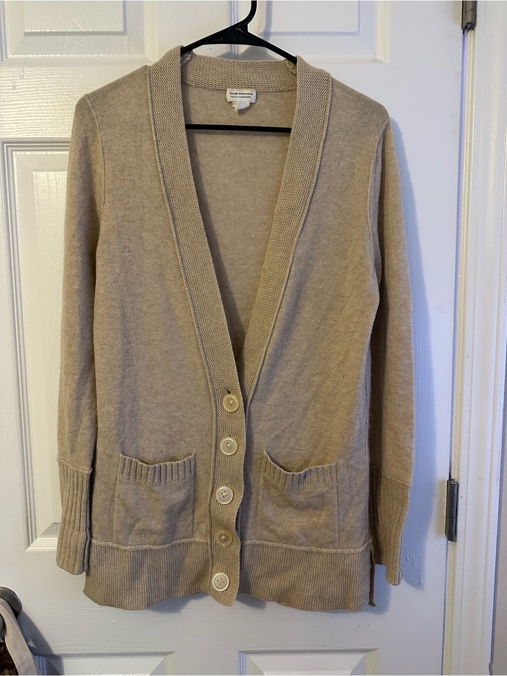 Club Monaco 100% Italian Cashmere Beige Button-Front Cardigan